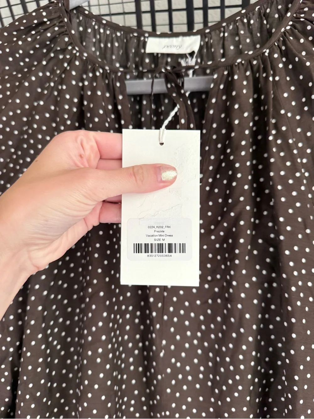 Peony Forever Mini Dress brown polka dot freckle print
